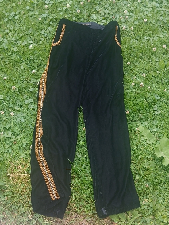 Carolina K Pants - Carolina K Black Velvet High Rise Wide-Leg Pants with Gold Trim